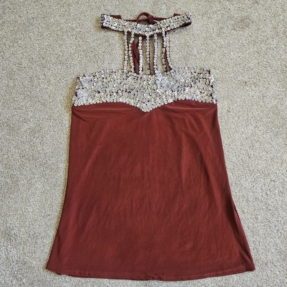 Women Sequin Beading halter neck Top Size Small